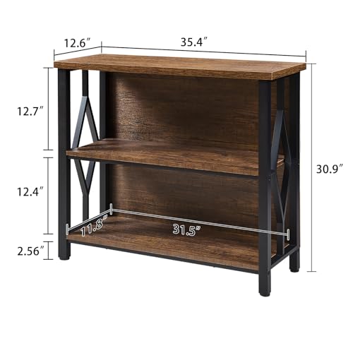 HOMISSUE Rustic 3-Tier Small Bookshelf - Industrial Wood Bookcase for Living Room & Office