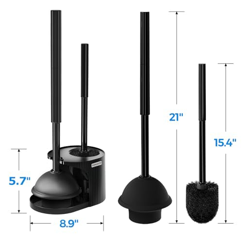 Black 3-Pack 2-in-1 Toilet Brush and Plunger Set with Extended Handle