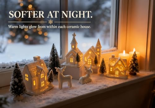 13-Piece Indoor Christmas Village Set with Ceramic Houses & Snowy Trees
