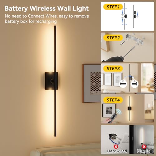 Ouyulong Black Square Battery-Operated Wall Sconce with Remote & 10000mAh Battery (Variation: 31.6in Square Base)