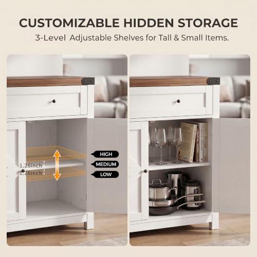 YESHOMY Farmhouse Kitchen Storage Cabinet with Adjustable Dividers - White & Brown, 1 Piece