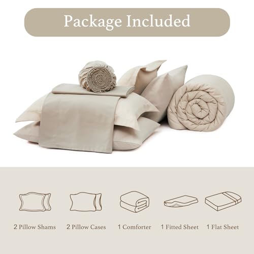 Monbix Oversized King Comforter Set - Apricot Beige Bedding 7 Pieces Bed in a Bag