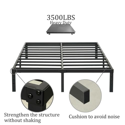 Wulanos Queen Size Heavy Duty Metal Bed Frame 14 Inch Platform with Steel Slats Support, Noise-Free & Ample Storage