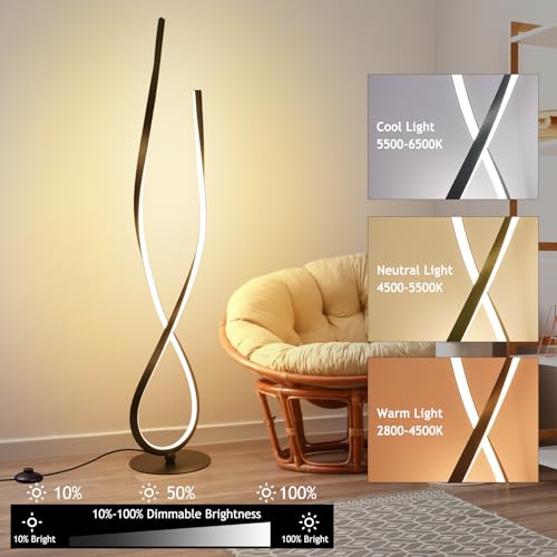 NUÜR 59-Inch Black Spiral LED Floor Lamp with Remote - Modern Standing Light