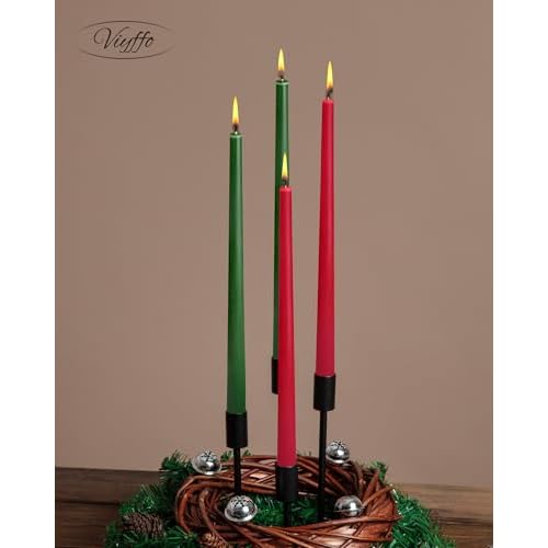 Viyffo 12 Inch Taper Candles 9-Hour Burn Christmas Edition, Green & Red 4 Pack Long Unscented Dripless & Smokeless Candlesticks for Holiday Dinner Table, Wedding & Home D?cor