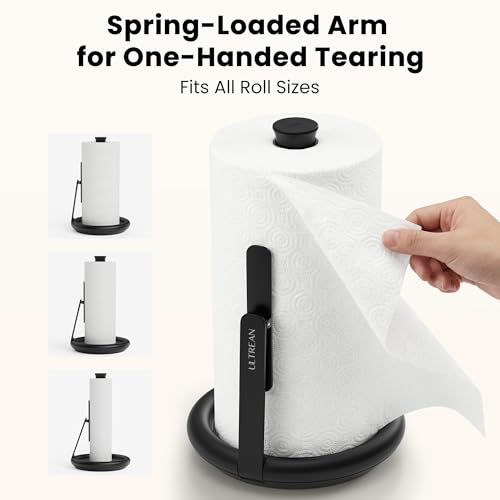 Ultrean Black Paper Towel Holder with Spray Bottle, Freestanding Kitchen Dispenser