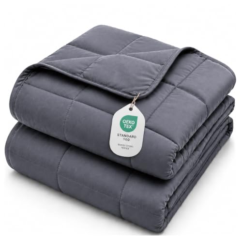 L'AGRATY 15lbs Weighted Blanket Twin Full Size 48x72 Dark Grey All-Season Microfiber