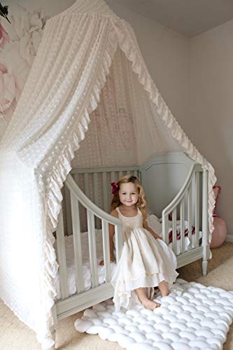Wonder Space Beige Kids Bed Canopy - Lace Chiffon Fairy Dream Tent & Mosquito Net