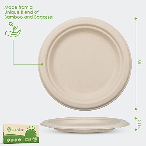 EcoVita 7-Inch Compostable Paper Plates - 150 Eco-Friendly Tree-Free Disposable Dinnerware - Variation 1