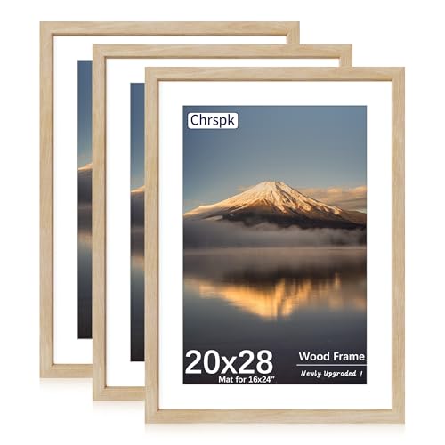 Natural Oak 20x28 Poster Frame with Mat - 3 Pack, Horizontal or Vertical Wall Mount