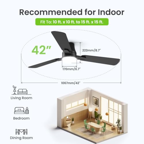 Vemaller 42'' Black Ceiling Fan with Lights & Remote - Easy Assembly, Reversible Blades