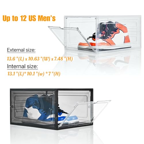 Attelite Clear Black Stackable Shoe Storage Boxes 9-Pack XL with Magnetic Doors