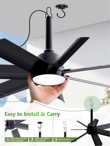 LANMEL Black 28 Inch Outdoor Ceiling Fan with Light & Remote - Weatherproof
