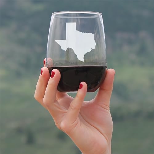 Bevvee Texas State Outline Stemless Wine Glass Set of 4 - 17 oz Texans Souvenir