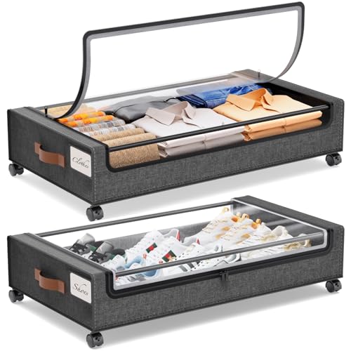 Yecaye Under Bed Storage with Wheels, 2Pack Containers, Underbed Shoe