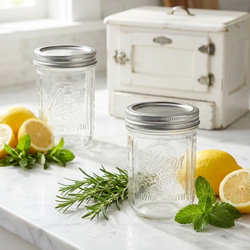 WELLIFE Clear 16oz Mason Jars 12 Pack with Lids - Wide Mouth Food Storage & Canning Containers
