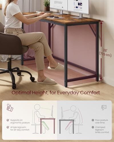 VASAGLE Rustic Brown & Ink Black 47.2-Inch Steel Frame Gaming & Computer Desk