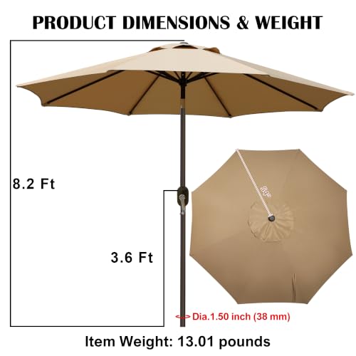 Blissun 9' Outdoor Patio Umbrella TAN with 8 Sturdy Ribs, Tilt & Crank