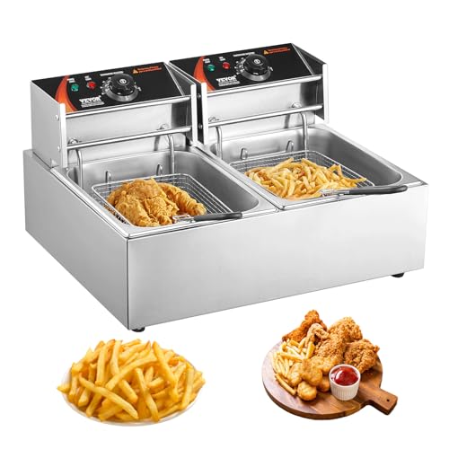 VEVOR Commercial Double Deep Fryer 2x9.1 Qt Electric Countertop with Temp Control