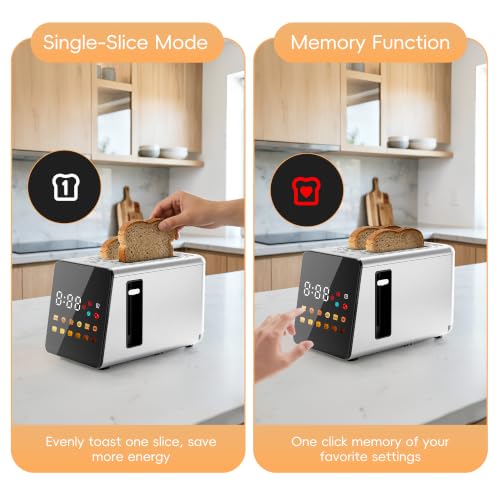 WUNLY Smart Touchscreen Toaster with Wide Slots & Memory - Silver
