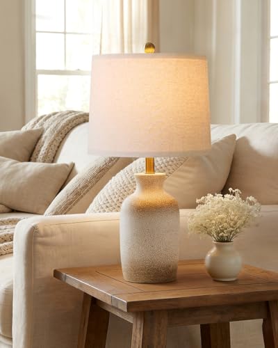 PoKat 24-Inch Farmhouse Ceramic Table Lamp with White & Antique Finish