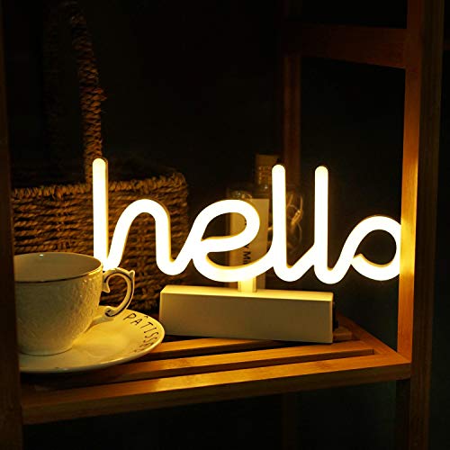 Neon Indoor Night Light, Battery Operated & USB Powered Glowing Neon Decorative Sign LED Light for Room Party Festival Decorations (Warm White)