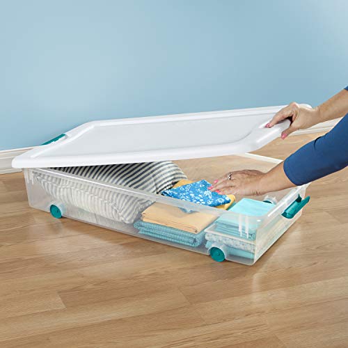 Sterilite 56 Quart Wheeled Latching Storage Box 4-Pack for Home Organization