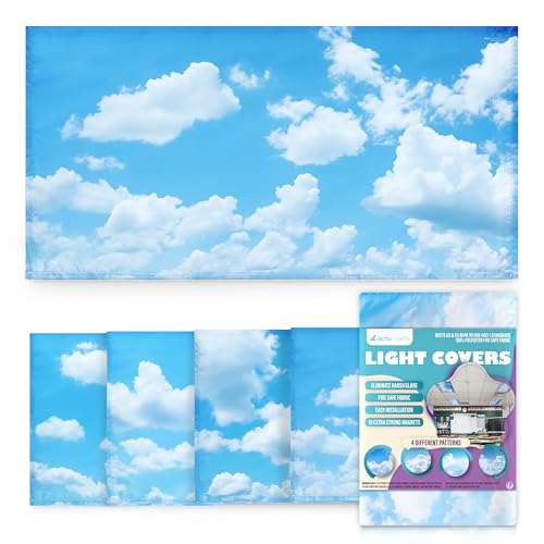 Magnetic Cloud Fluorescent Light Covers for Classroom Ceiling Lights - Calming 4 Pack