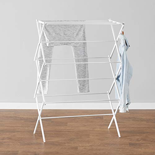Amazon Basics White Foldable Clothes Drying Rack for Indoor Air Drying, 41.8 x 29.5 x 14.5 Inches