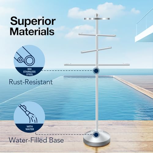 54-Inch Outdoor Pool Towel Rack Rustproof Stainless Steel with Adjustable Arms