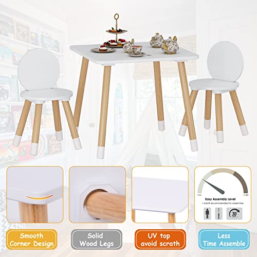 UTEX Wooden Toddler Table and Chair Set - Square-Back Design, White, Easy Assembly