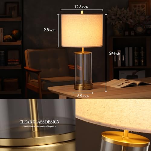 Antique Brass 24-Inch Battery-Powered Cordless Table Lamp with Touch Dimmer
