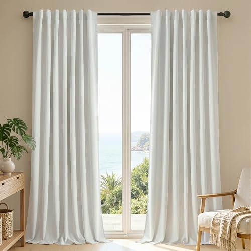Blackout Curtains 96 Inch Long - 2 Panel White Thermal Insulated Drapes with Rod Pocket & Back Tabs - Pure White, 52" W x 96" L - Variation: Rod Pocket | Pure White / 52" W x 96" L