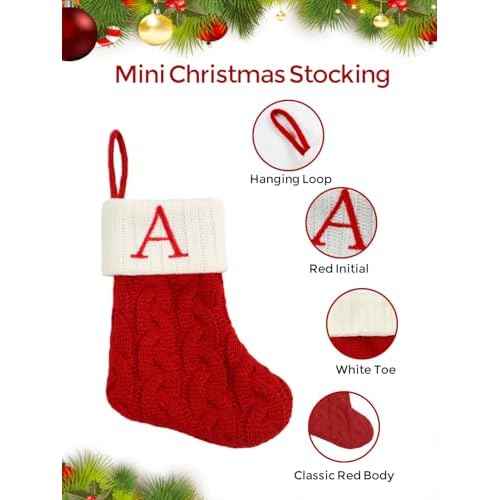 8 Inch Mini Christmas Stockings, Small Xmas Stockings with Monogram Initial, Classic Red White Xmas Decor for Mini Christmas Tree, Fireplace, Holiday Decor, Party Favors, Gift Stocking (A)
