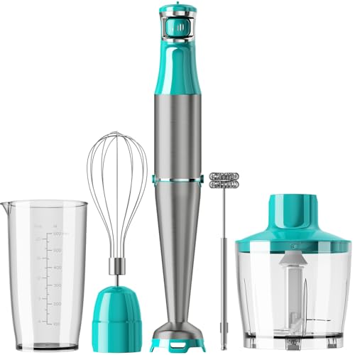 Turelar Cyan Blue 1100W Handheld Immersion Blender 5-in-1 Set