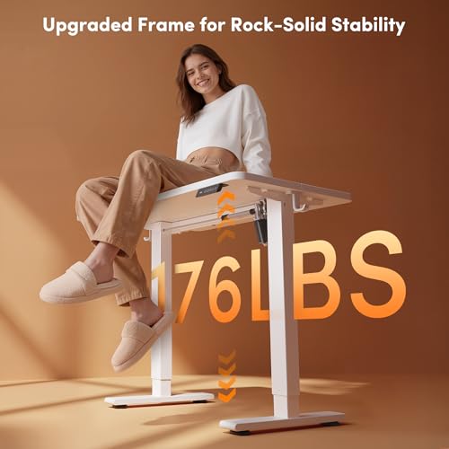 FEZIBO 32-Inch White Electric Standing Desk with Adjustable Height & Memory Presets