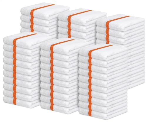 Orange Stripe Towels Pack of 60 - 16x19 Inch Absorbent Cotton Cleaning Rags
