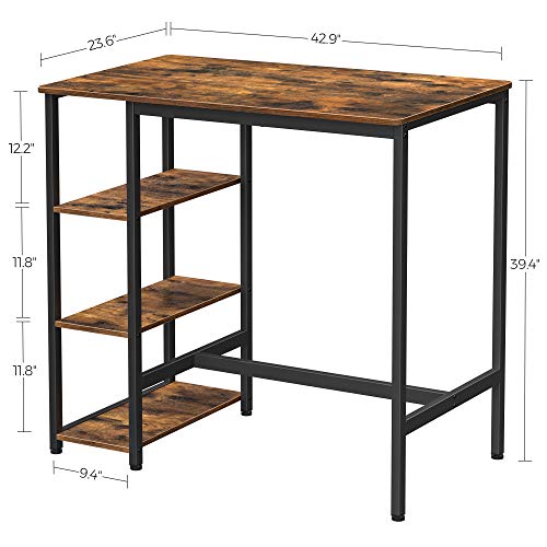 VASAGLE Industrial Bar Table with Rustic Brown Finish, 42.9W x 23.6D Inches, Sturdy Metal Frame, Easy Assembly, Variation: Ink Black