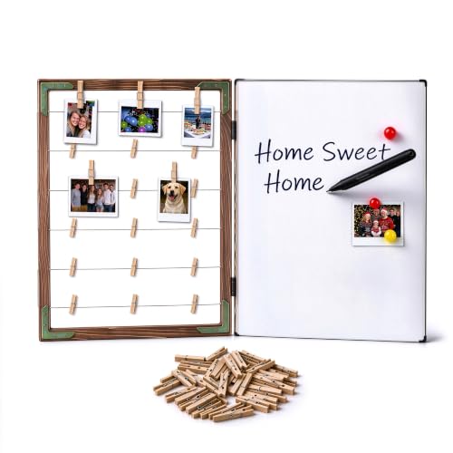 2-in-1 Photo Display Board with Clips & Magnetic Whiteboard - Farmhouse Style
