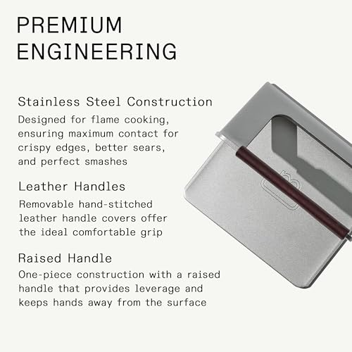 Stainless Steel Grill Press with Removable Leather Handle - Made in Sweden