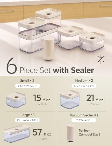 Vacuum Food Storage Containers Set with Handheld Sealer - 5 pcs, Airtight & Leakproof