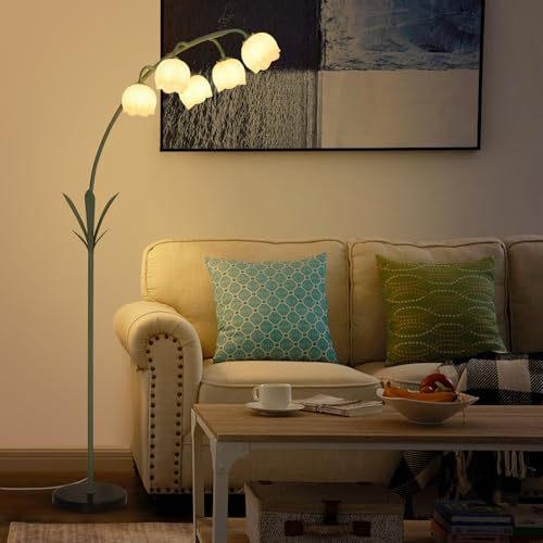 HMVPL Green Floral Arc Floor Lamp with Acrylic Shade & 5 G9 LED Bulbs
