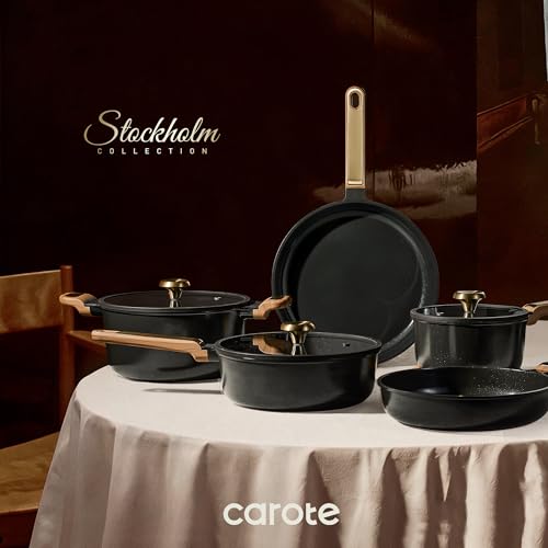 Ceramic Cookware Set 16pcs with Non-Toxic Nonstick Pans & Lids - Black