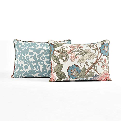 Leaf Print Reversible Cotton Quilt Set King - Blue & Green Floral Bedding
