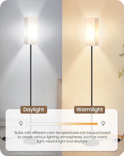 GOEBLESON 2 Pack Modern Floor Lamps with Foot Switch - Square Beige & Black Minimalist Standing Lamps for Living Room Bedroom Office
