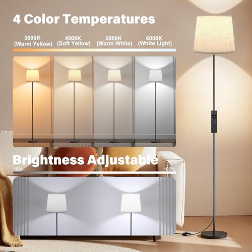 SIBRILLE Dimmable Beige Linen Floor Lamp with Remote Control - Living Room Decor
