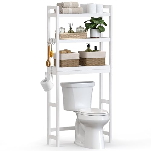 Over-the-Toilet Storage Shelf Bamboo 3 Tiers Cloud White - Adjustable Bathroom Organizer