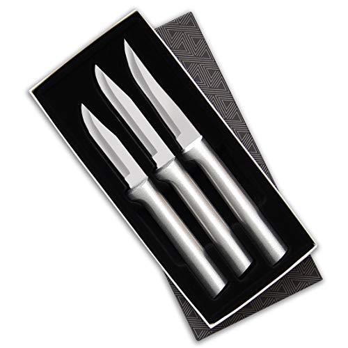 Paring Knife Set with Silver Handles - 3-Piece Kitchen Utility Knives - Gift Set (S01) - Made in USA