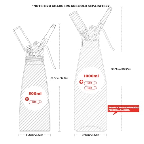 Aluminum Whipped Cream Dispenser 500mL with 5 Stainless Steel Nozzles - Black