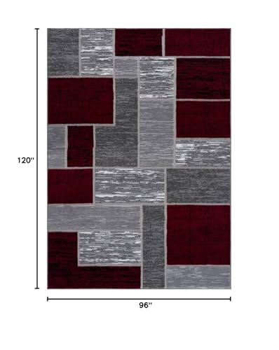 Red Geometric Area Rug 8x10 ft Modern Abstract Carpet for Living Room Bedroom